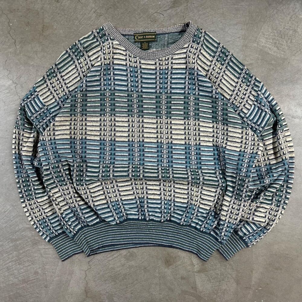 Vintage Croft & Barrow blue and white plaid cotton, acrylic & nylon sweater